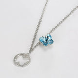 S925 Pink Crystal Butterfly Pendant Necklace 925 Sterling Silver Lady Party Wear