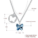 S925 Pink Crystal Butterfly Pendant Necklace 925 Sterling Silver Lady Party Wear