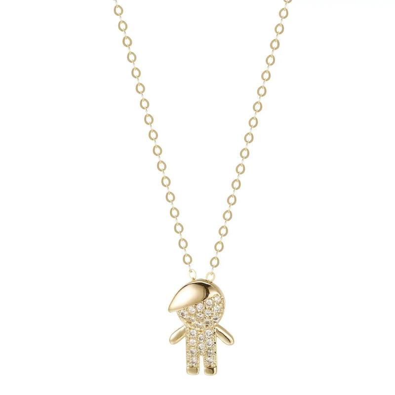 925S Sterling Silver Boy Pendant Clavicle Chain Gold-Plated Necklace