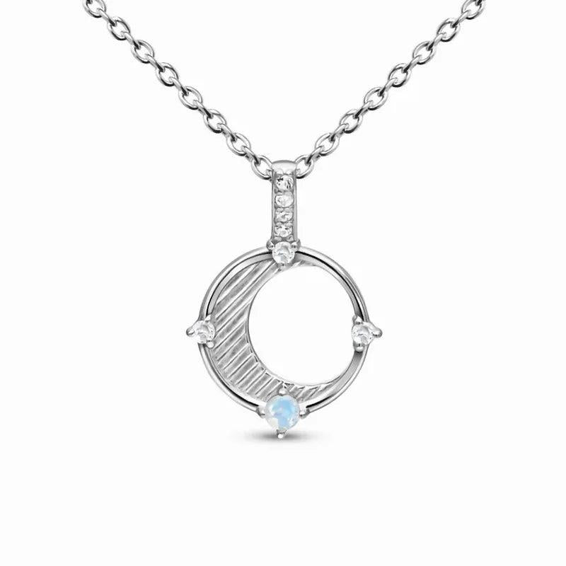 Sterling Silver Moonstone Charm Necklace Small All-match Jewelry