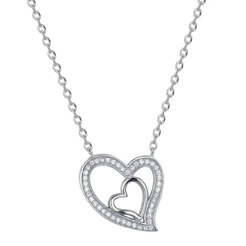 925s Silver Double Love Diamond Pendant Necklace