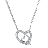 925s Silver Double Love Diamond Pendant Necklace