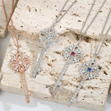 Sterling Silver 925 Key Necklace Zircon Jewelry Gift