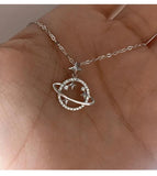 925 Sterling Silver Women Collarbone Necklace Planet Star Zircon Pendant Chain