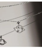 925 Sterling Silver Women Collarbone Necklace Planet Star Zircon Pendant Chain