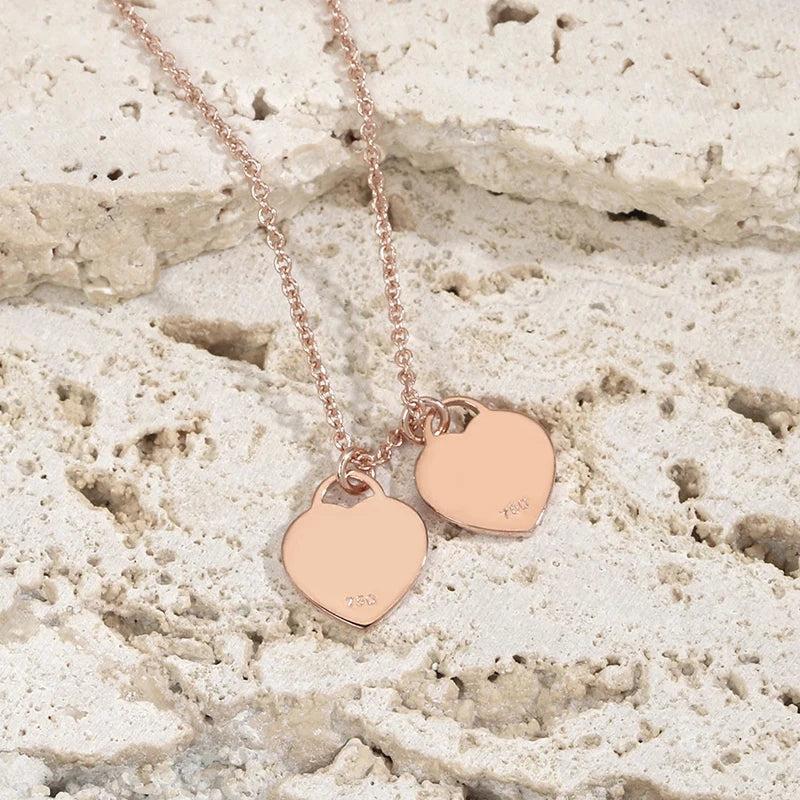 Double Heart Enamel Necklaces S925 Sterling Silver Necklace High Jewelry
