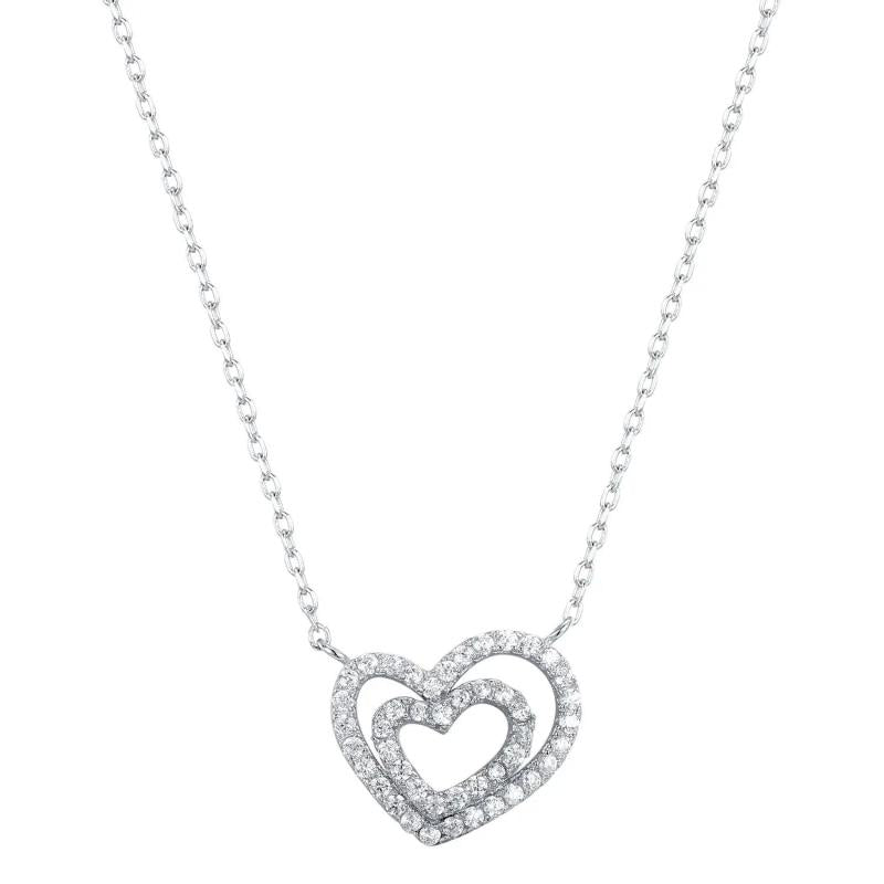 925s Silver Double Love Diamond Pendant Necklace