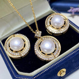 Natural Pearl Jewelry Set 10mm Freshwater Pearl Necklace Earrings Ring Pendant