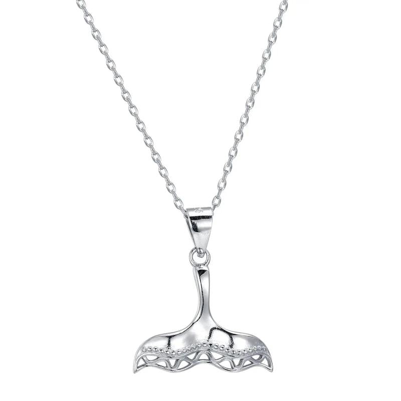 Japanese & Korean S925 Silver Fishtail Diamond Pendant Necklace