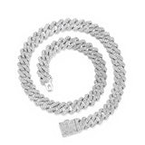 Hip Hop Full Diamond Necklace 12mm Cuban Chain Band Diamond Male Punk
