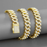 Hip Hop Full Diamond Necklace 12mm Cuban Chain Band Diamond Male Punk