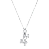 925s Silver Bear Girl & Bear Diamond Pendant Collarbone Chain Necklace