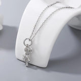 925s Silver Bear Girl & Bear Diamond Pendant Collarbone Chain Necklace