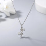 925s Silver Bear Girl & Bear Diamond Pendant Collarbone Chain Necklace