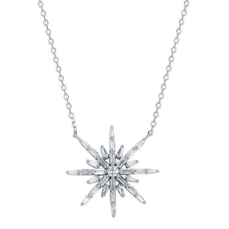 925s Silver Snowflake Diamond Pendant Collarbone Necklace