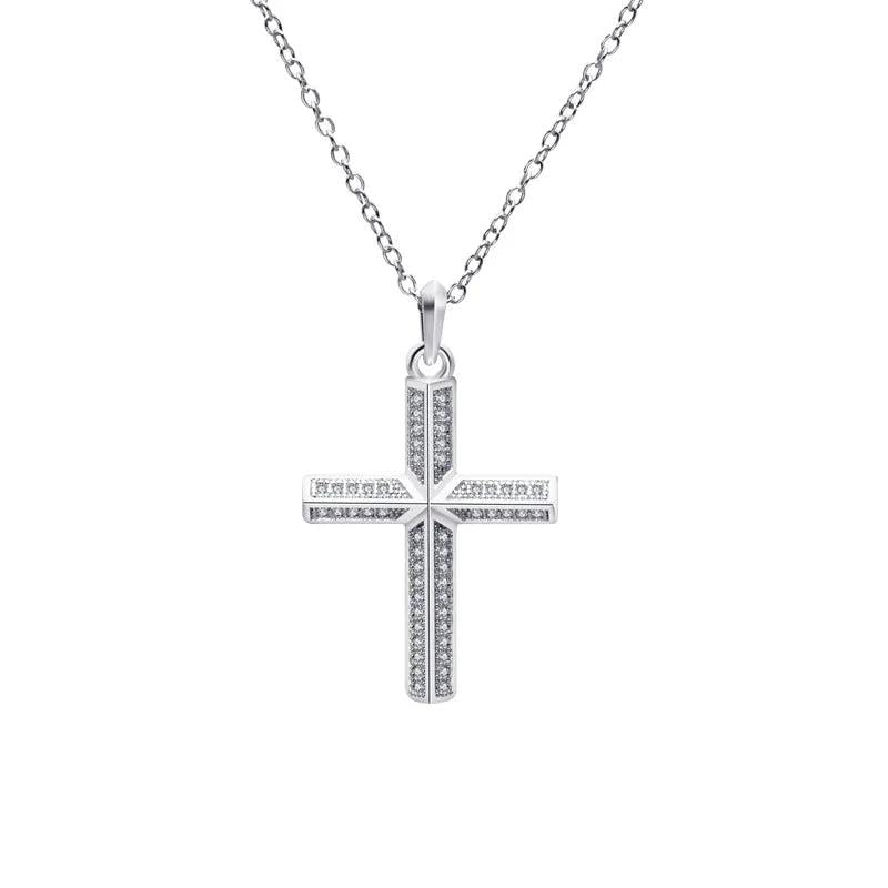 Silver Cross Pendant Full Diamond Necklace for Women
