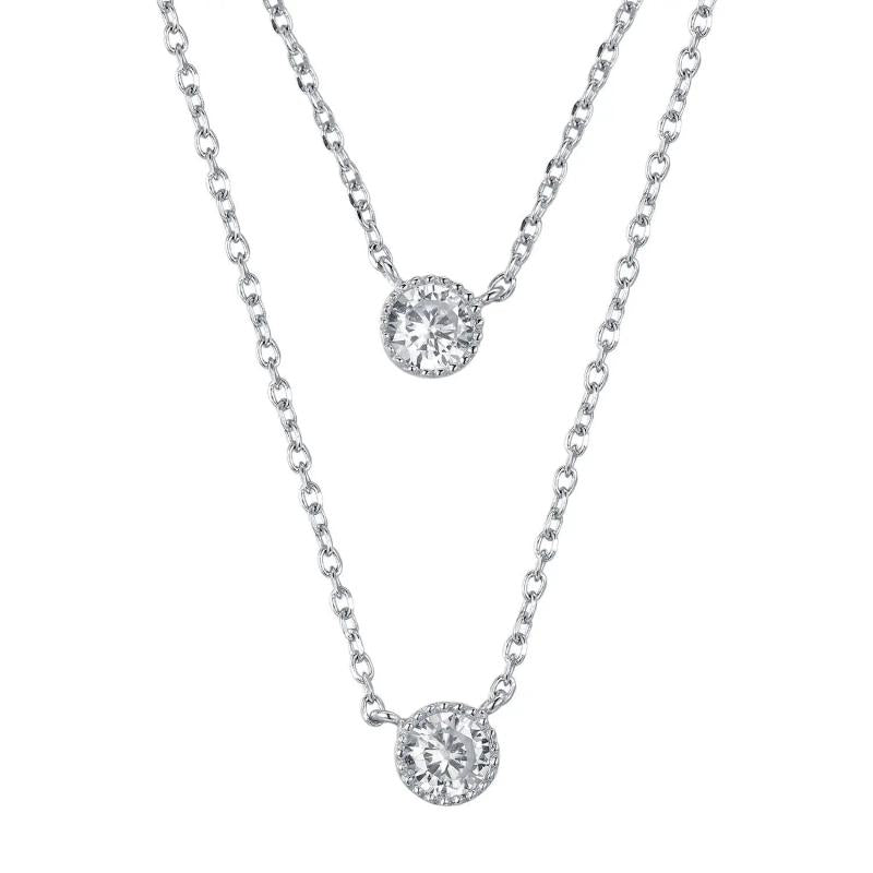 925s Diamond Studded Round Pendant Women's Necklace