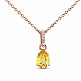 Vintage S925 Silver Water Drop Yellow Gem Pendant Necklace