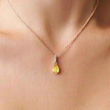 Vintage S925 Silver Water Drop Yellow Gem Pendant Necklace