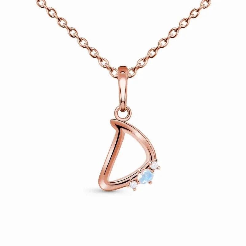 925 Silver Letter D Moonstone Pendant Necklace