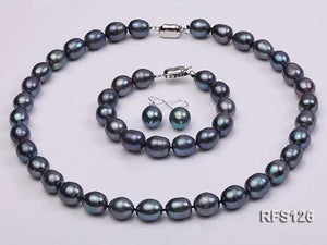 9-10mm Rice Freshwater Pearl Necklace Bracelet Earrings Set