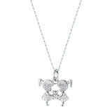 Japan & South Korea 925s Silver 2 Girls Bear Diamond Pendant Necklace