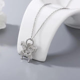 Japan & South Korea 925s Silver 2 Girls Bear Diamond Pendant Necklace
