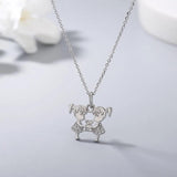 Japan & South Korea 925s Silver 2 Girls Bear Diamond Pendant Necklace