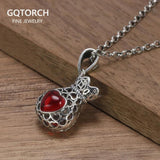 925 Sterling Silver Heart Garnet Purse Pendant Necklace