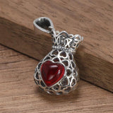 925 Sterling Silver Heart Garnet Purse Pendant Necklace