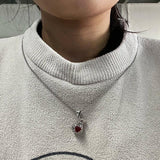 925 Sterling Silver Heart Garnet Purse Pendant Necklace