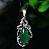 925 Silver Necklace Water Drop Emerald Zircon Pendant Wedding Party Jewelry