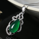 925 Silver Necklace Water Drop Emerald Zircon Pendant Wedding Party Jewelry