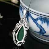 925 Silver Necklace Water Drop Emerald Zircon Pendant Wedding Party Jewelry