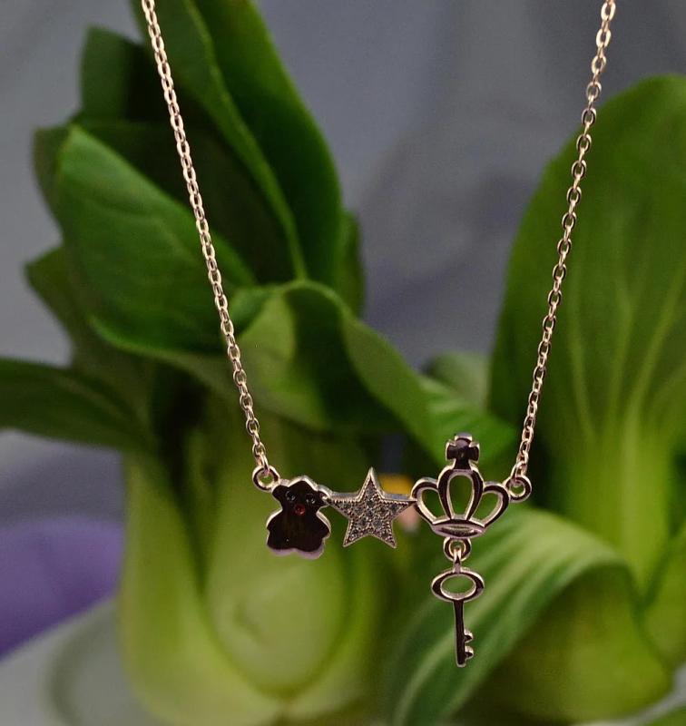 925 Silver Cubic Necklace Key Moon Star NE3352