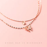 925 Silver Butterfly Charm Double Clavicle Chain Necklace