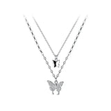 925 Silver Butterfly Charm Double Clavicle Chain Necklace