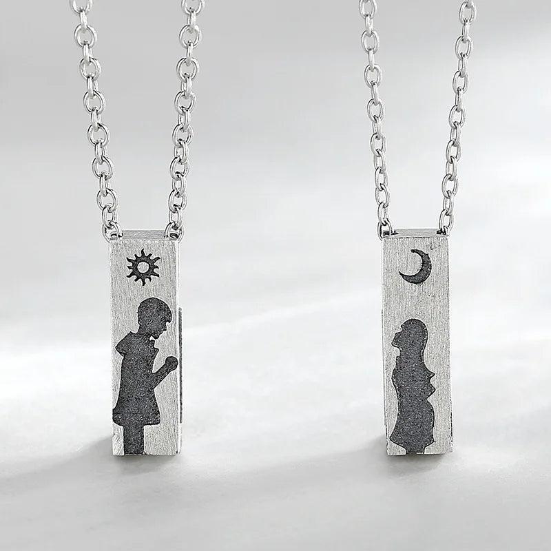 925 Sterling Silver Couple Pendant Necklace Romantic Gift