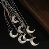 925 Silver Natural Shell Moon Pendant Necklace for Women