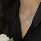 925 Silver Natural Shell Moon Pendant Necklace for Women