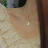 925 Silver Natural Shell Moon Pendant Necklace for Women