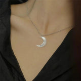 925 Silver Natural Shell Moon Pendant Necklace for Women