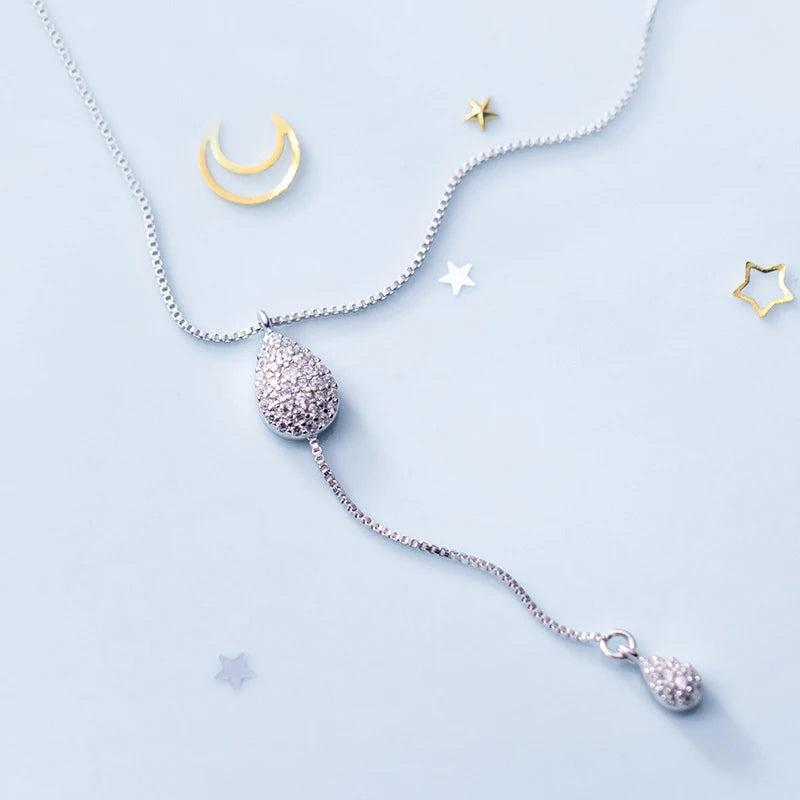 925 Silver Water Drop CZ Pendant Necklace Romantic Jewelry