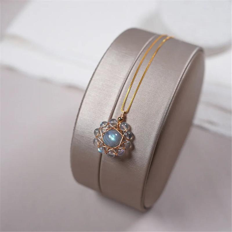 Labradorite Sun Flower Pendant Necklace S925 Silver Romantic Jewelry Gift