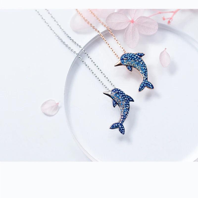 MloveAcc 925 Silver Dolphin CZ Pendant Necklace Women Jewelry