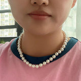 925 Sterling Silver Faux Pearl Beaded Short Chocker Necklace