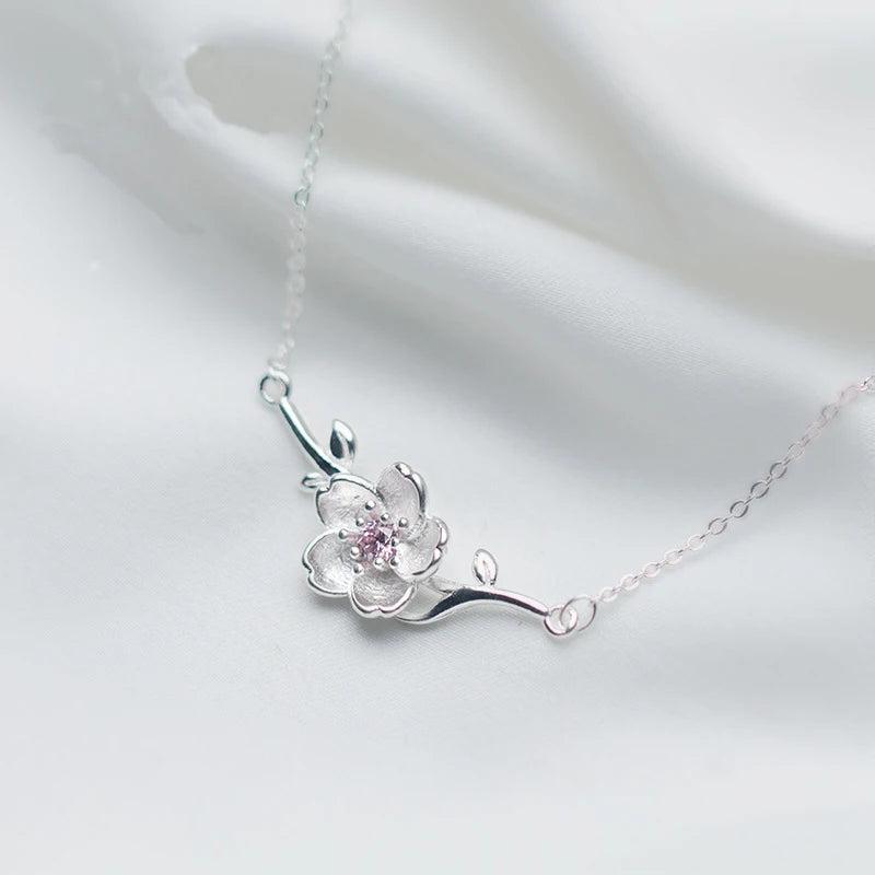 MloveAcc 925 Silver Peach Blossom Necklace Pink Zircon Pendant