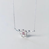MloveAcc 925 Silver Peach Blossom Necklace Pink Zircon Pendant