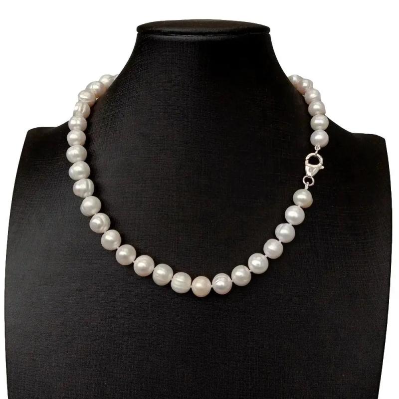 KKGEM 10-11mm Cultured Pearl Necklace 925 Silver Clasp
