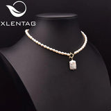 Xlentag Square Pearl Pendant Necklace Plated 18k Women Wedding Engagement